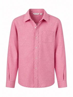 Janie and Jack Boys Pink Linen Cotton Button Down Shirt Size 12